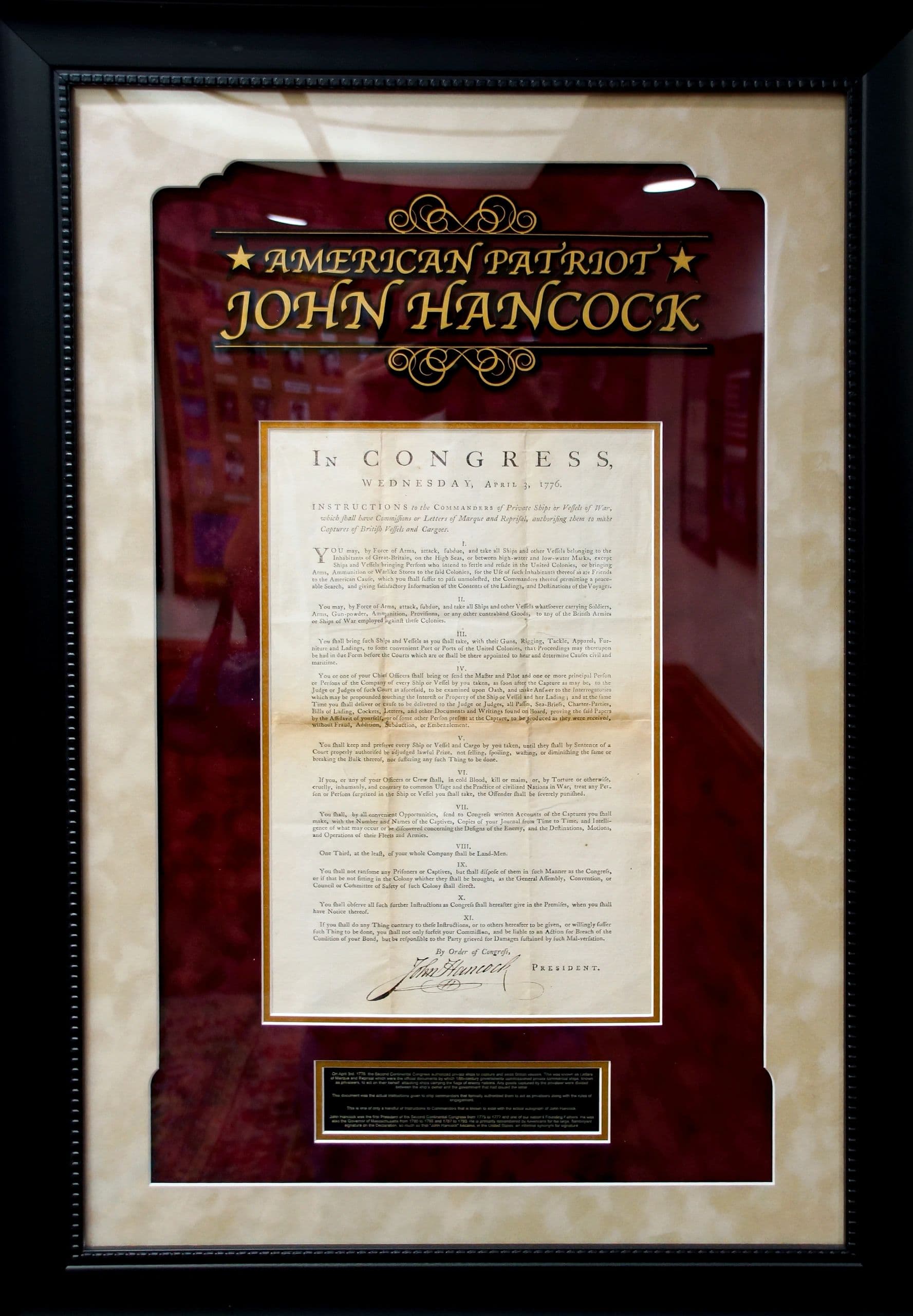 John Hancock Signed Congressional Document, 1776